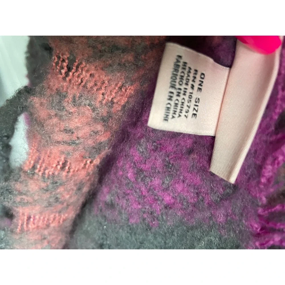 Juicy Couture Plaid Fringe Blanket Scarf Cozy‎ Soft Purple Pink Gray One Size